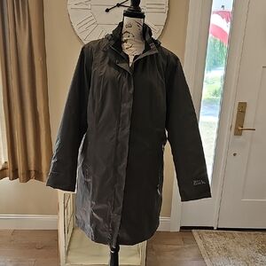 Eddie Bauer Women's Girl on the Go Insulated Waterproof Trench Coat in Moss.